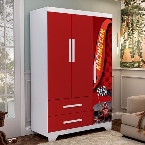 Guarda Roupa Infantil Vermelho Personagem Organizador 2 Portas para Quarto Criança Moderno