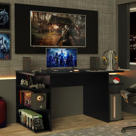 Mesa para Computador Gamer e Painel para Tv até 50 Madesa - Preto