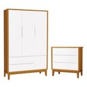 Ver imagem 1 de Jogo de Quarto Infantil Guarda Roupa 3 Portas e Cômoda 3 Gavetas Branco/Savana Classic com Pés