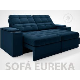 Sofá com Porta Copos e Carregador USB Eureka 1,70m Assento Retrátil e Reclinável Velosuede - 2