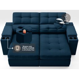 Sofá com Porta Copos e Carregador USB Eureka 1,70m Assento Retrátil e Reclinável Velosuede - 5
