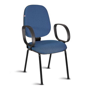 Cadeira Ágata Gerente Pé Palito Braço Corsa Tecido Azul com Preto