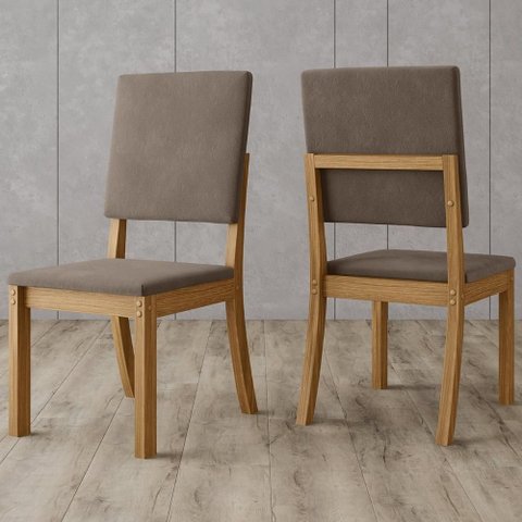 Cadeira Jantar Estofada Pé Madeira Kit 2 Elora Veludo Marrom H02 - Mpozenato