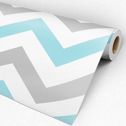 Papel de Parede Chevron Cinza e Azul Bebê - 2,50x0,50m