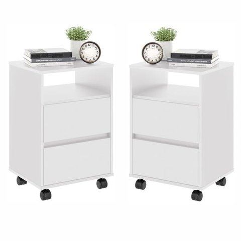 Jogo de Mesa de Cabeceira com Rodízios Nadi Branco