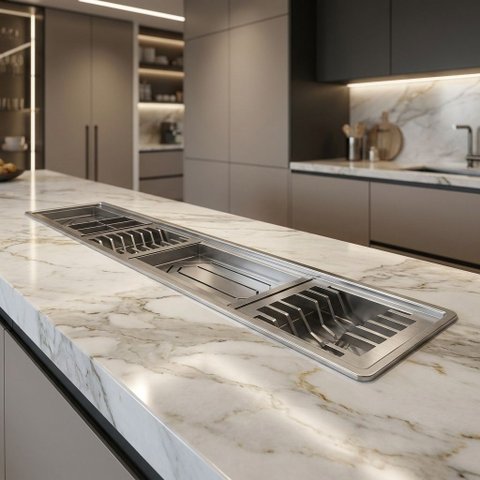 Calha Molhada Aço Inox 304  Canal Organizador de Sobrepor  para Cozinha 110cm Cozix