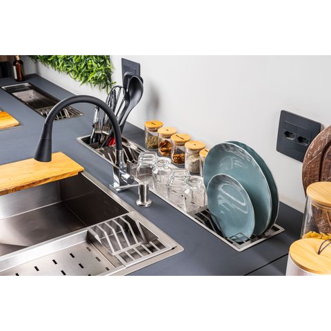 Calha Úmida Aço Inox 304  Canal Organizador de Sobrepor  Para Cozinha110cm Cozix