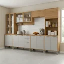Ver imagem 1 de Cozinha Compacta Modulada 6 Peças 340cm 15 Portas e 2 Gavetas Colors Marrom Freijó/Cinza Chalck