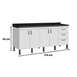 Gabinete de Cozinha 174 Cm 4 Portas 3 Gavetas Balcão Branco:branco - 5
