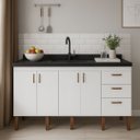 Ver imagem 2 de Gabinete de Cozinha 174 cm 4 Portas 3 Gavetas Balcão Branco:Branco
