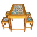 Ver imagem 1 de Conjunto Mesa de Jantar 120x60 com 4 Banquetas Ladrilho 32x32 Decoração Móveis Cozinha Bistro