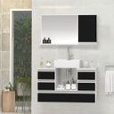 Ver imagem 1 de Conjunto Gabinete Banheiro POLO 80cm Branco/Preto - Gabinete + Cuba + Espelheira + Tampo Vidro