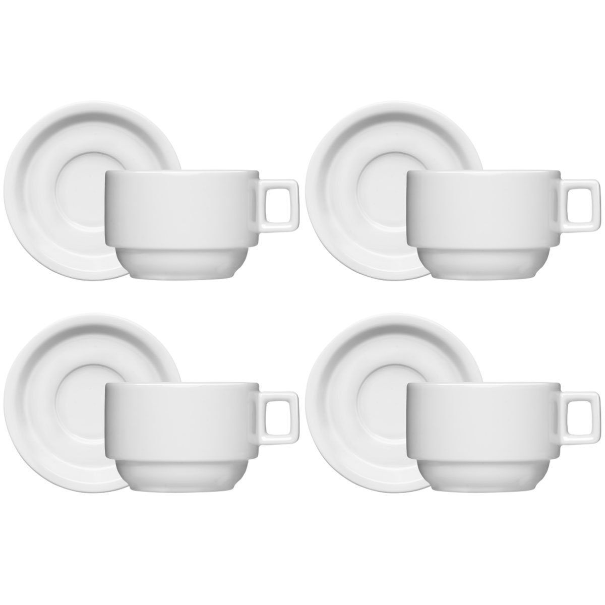 Jogo 4 Xícaras de Café Chá com Pires 100ml Bar Hotel Germer em Porcelana Branca - 1