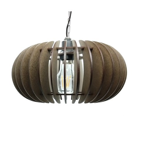 Lustre Luminária Pendente de Madeira Mdf Mod. Sophia Pq Reto Tabaco