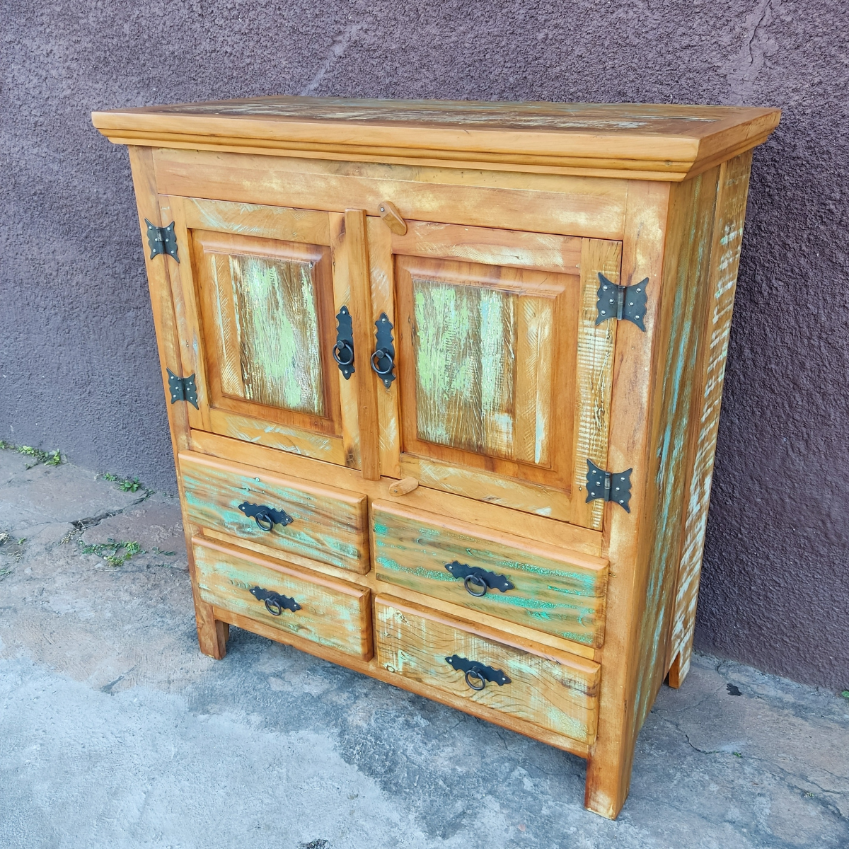 Balcão Buffet Arcaz 4 Gavetas Madeira de Demolição 90cm com Pátina Sudeste Rústico - 3