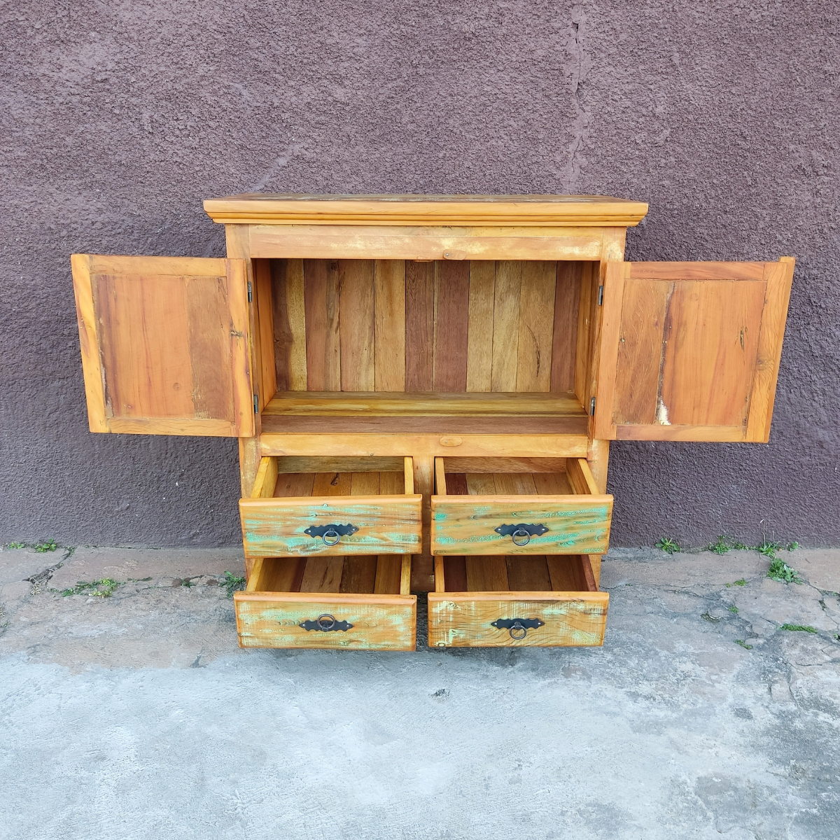 Balcão Buffet Arcaz 4 Gavetas Madeira de Demolição 90cm com Pátina Sudeste Rústico - 4