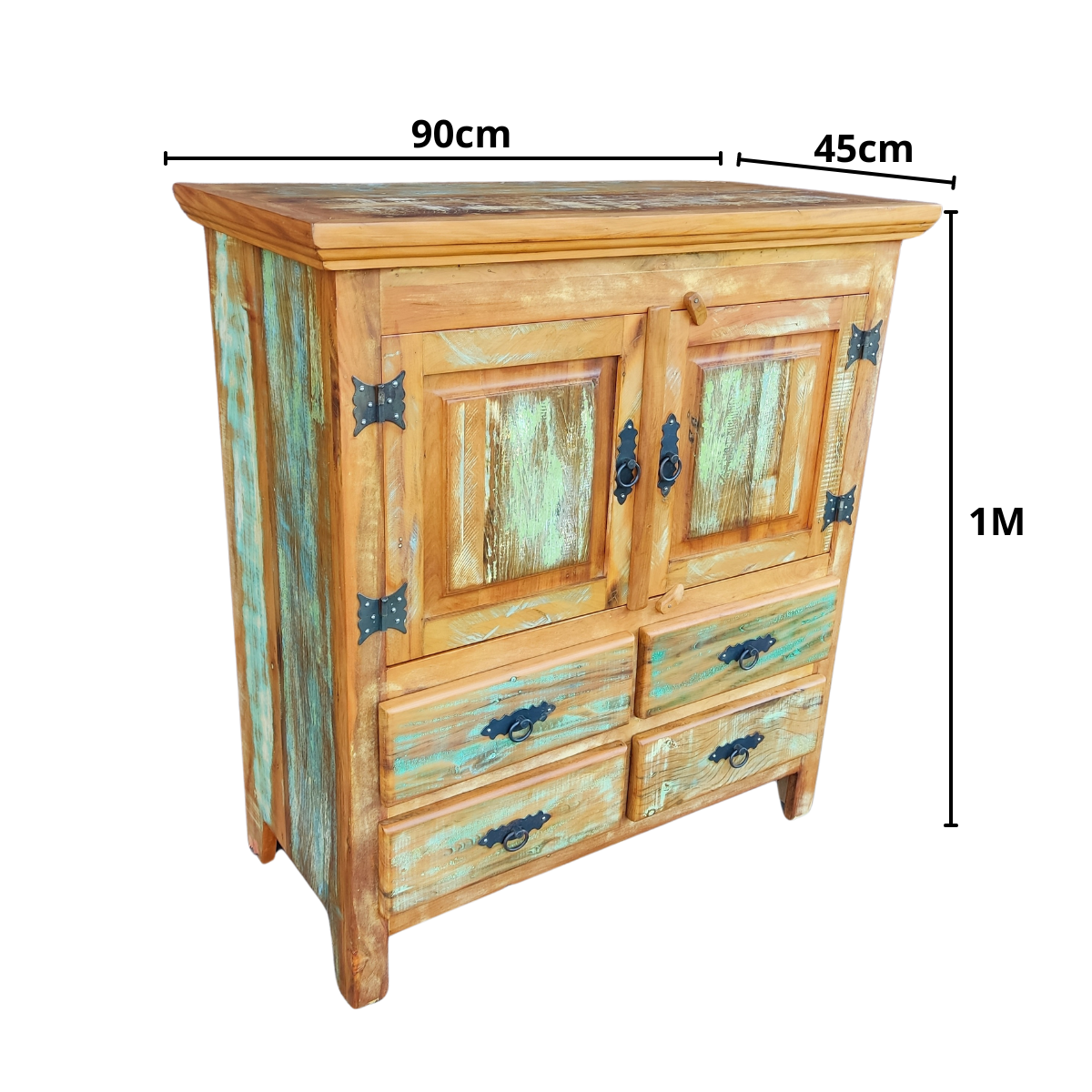 Balcão Buffet Arcaz 4 Gavetas Madeira de Demolição 90cm com Pátina Sudeste Rústico - 2