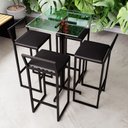 Ver imagem 1 de Conjunto Mesa Alta Bar Bistrô Quadrada Vidro 4 Banquetas Estofado Don Castro Decor