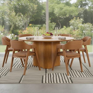 Conjunro Jantar Mesa Palmas Redonda C/ 6 Caderias Linha Alta:courino Marrom