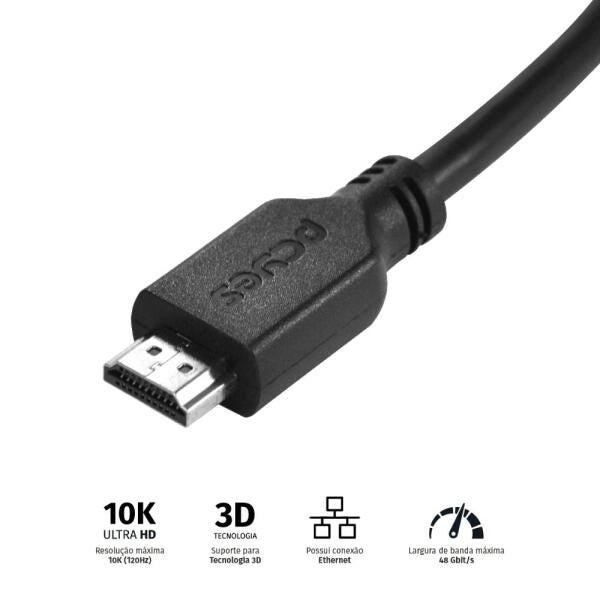 Cabo HDMI ULTRA 2.1 28AWG Puro Cobre 10K 2 Metros - PHM21-2 - 2