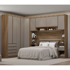 Quarto de Casal com Guarda Roupas e Mesas de Cabeceira 495cm Veneza Luciane Móveis