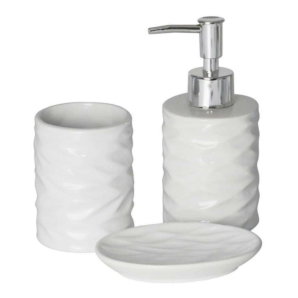 Kit Para Banheiro Lavabo de Cerâmica Branco Cannes 3 Peças Casa Limpa