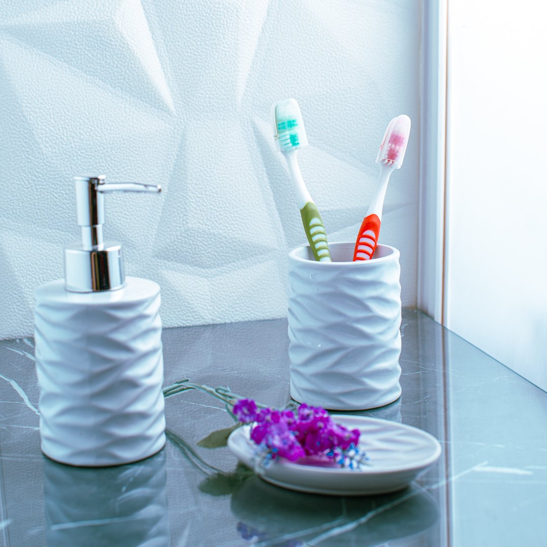 Kit Para Banheiro Lavabo de Cerâmica Branco Cannes 3 Peças Casa Limpa - 2