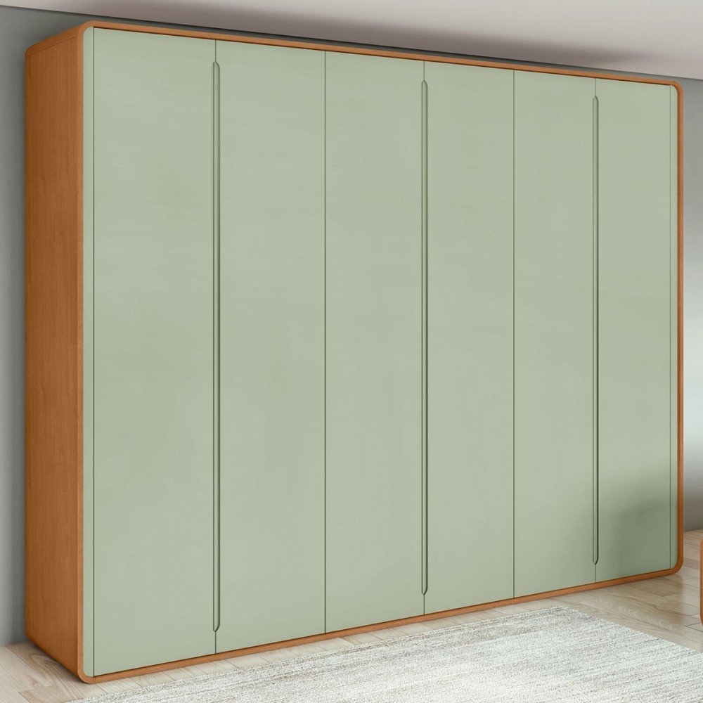 Guarda-roupa Casal Loop 6 Portas 6 Gavetas Amêndoa Clean/salvia - Móveis Lopas
