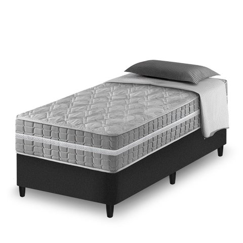 Cama Box Solteiro King Preto + Colchão Molas Ensacadas Zidi Alabama 96x203x61cm