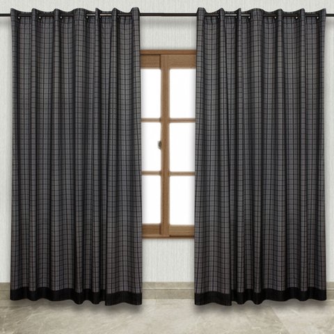 cortina quarto voal xadrez preto com forro branco 3,00x2,20
