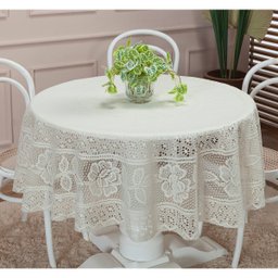 Toalha Renda Redonda 1,50m X 1,50m Floral 4 Lugares Cozinha Forro Mesa Jantar Palha - 1