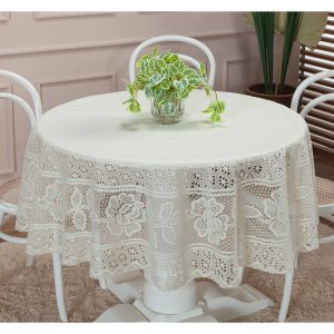 Toalha Renda Redonda 1,50m X 1,50m Floral 4 Lugares Cozinha Forro Mesa Jantar Palha