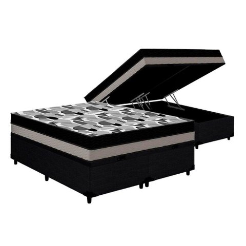 Cama Box Baú Queen: Colchão Anatômico Ortobom D33 / EP ISO 100 Double Face + Base CRC