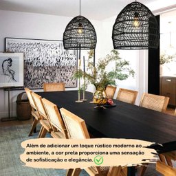 Pendente Fibra Natural Rattan Boho Mesa Sala Preto Nat55 - 2