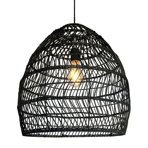 Pendente Fibra Natural Rattan Boho Mesa Sala Preto Nat55