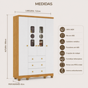 Ver imagem 3 de Guarda Roupa Peroba Tedy 4 Portas e 3 Gavetas Branco/Amêndoa