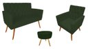Ver imagem 1 de Kit Namoradeira + 1 Poltrona Decorativa Nina Capitonê + Puff Redondo Suede Verde Pés Madeira Mz Deco