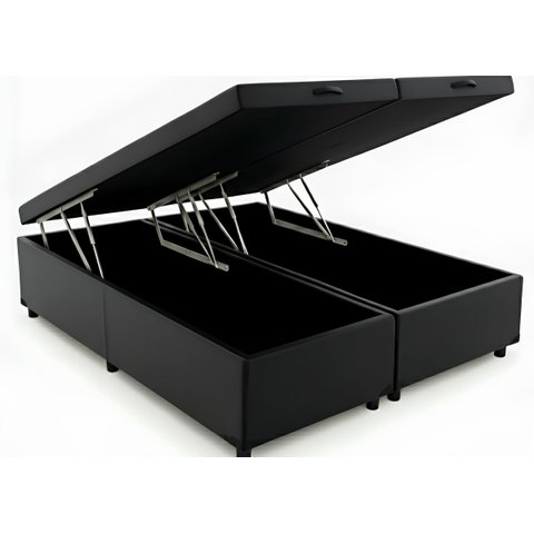 Cama Queen Box Baú Bi-partida 79 Blindada:corino Preto/queen