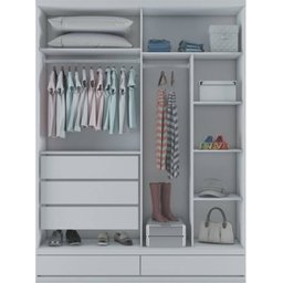Guarda-roupa Solteiro 4 Portas 5 Gavetas Mdf Paris branco Bianchi Móveis - 2 Guarda-roupa Solteiro 4 Portas 5 Gavetas Mdf Paris branco Bianchi Móveis - 2