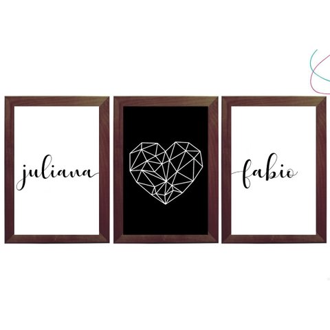 Kit 3 Quadros Decorativos Quarto Casal C/ Nome Personalizado:tabaco