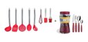 Ver imagem 1 de Kit Colheres de Silicone cabo em inox 8pçs + Jogo Talheres Faqueiro 24pçs Cabo Vermelho