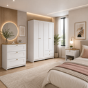 Ver imagem 1 de Conjunto Quarto Solteiro Completo 3 Peças 4 Portas 6 Gavetas Branco - Decibal Móveis
