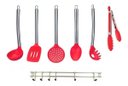 Ver imagem 1 de Kit 6 Colheres Utensílios em Silicone com Cabo Inox + Sup Inox 6 Ganchos