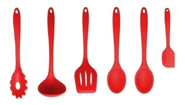 Kit 8 Colheres em Silicone Vermelho com cabo maciço em Silicone Top - 2