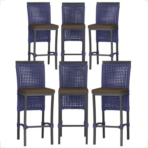 6 Banqueta em Alumínio Roma Preta Corda Náutica Tecido 9