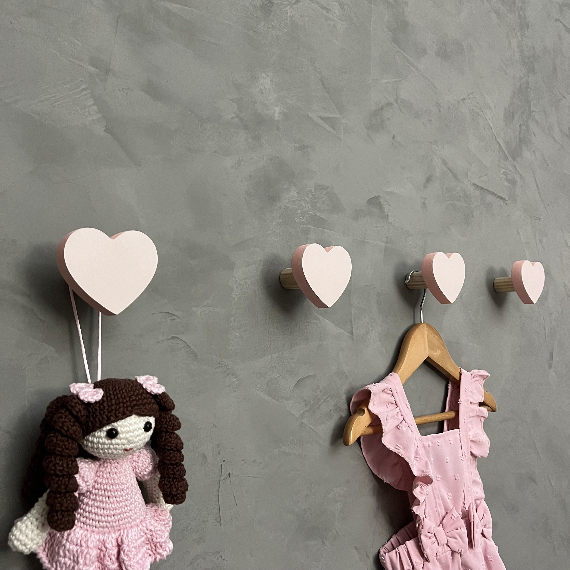 5 Ganchos coração rosa pendurador de parede infantil suporte