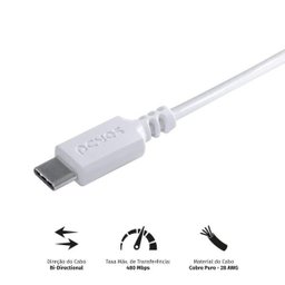Cabo USB a 2.0 para USB Tipo C para Celular Smartphone 1M Branco - PUACB-01 - 2 Cabo USB a 2.0 para USB Tipo C para Celular Smartphone 1M Branco - PUACB-01 - 2