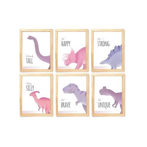 Kit Quadro Dinossauro Infantil Decoração Quarto Bebê Menina