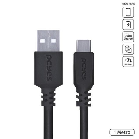 Cabo USB a 2.0 para USB Tipo C para Celular Smartphone 1M Preto - PUACP-01