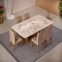 Ver imagem 2 de Conjunto de Sala de Jantar 6 Cadeiras Tampo sem Vidro 170x90 Cm Dj Móveis Kiara Freijó Yasmin Kraft